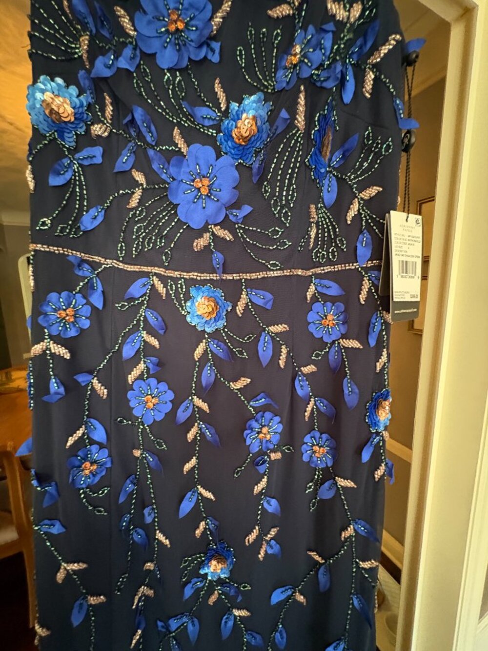 NWT Adriana Papell 3D Floral Beaded One-Shoulder A-line Gown. Size 4 - Picture 9 of 16